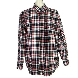 Blue Mountain Men XL Plaid Oxford Button Down Shirt Blue Red Cotton Long Sleeve